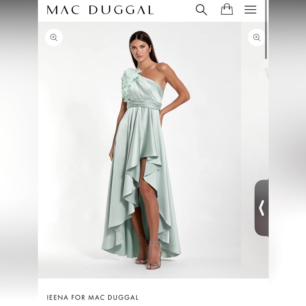 Mac Duggal Light Green One-Shoulder High Low Dress